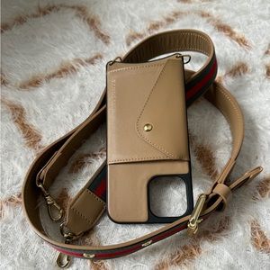 Smoother Leather Crossbody Bandolier in Tan/Gold iPhone 12 Pro Max